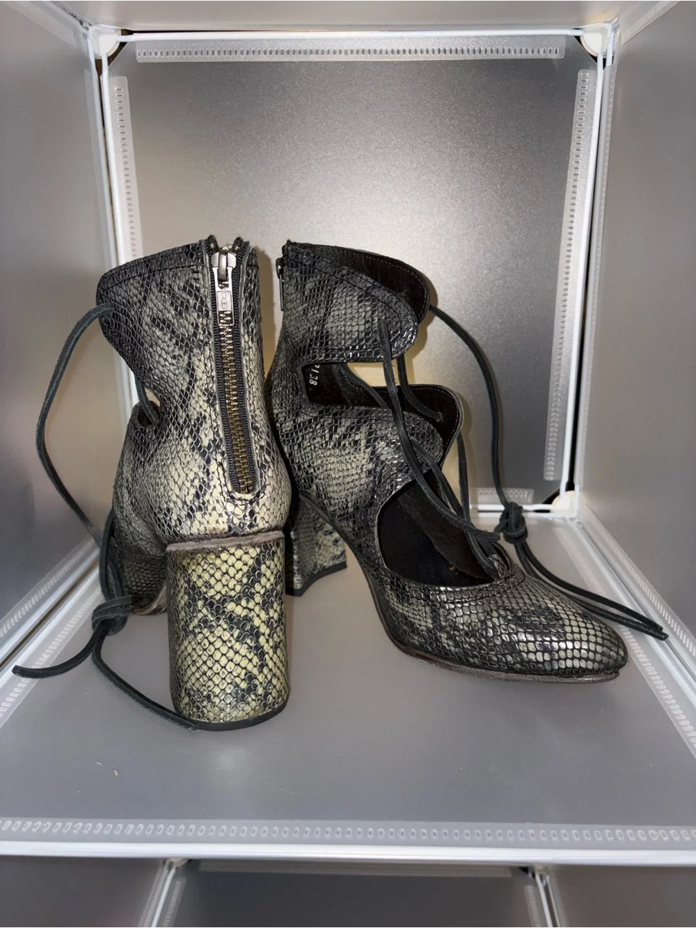 Freebird by Steven Snakeskin Lace-Up Block Heel Pumps - Black/Gray - Picture 2 of 6